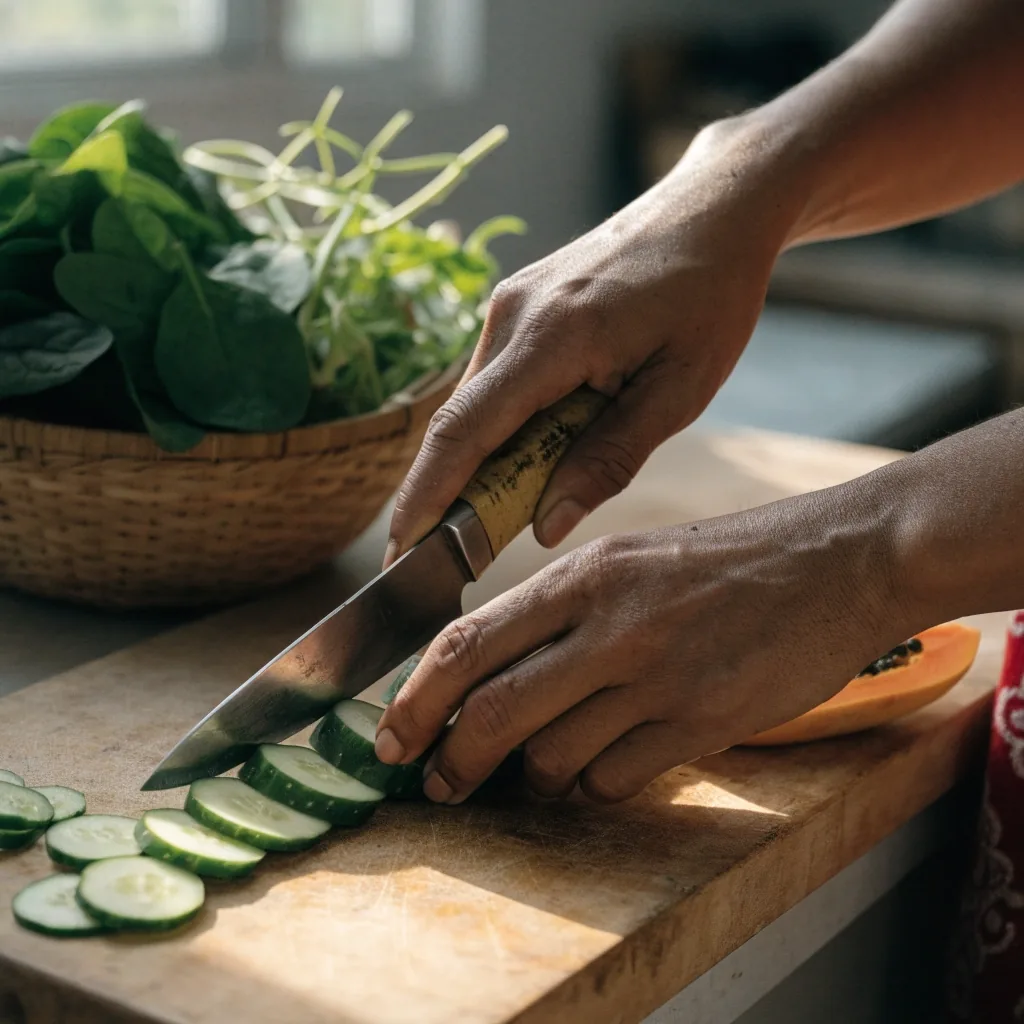 Keranjang sayur segar di pasar Indonesia dengan bayam, kangkung, dan wortel
